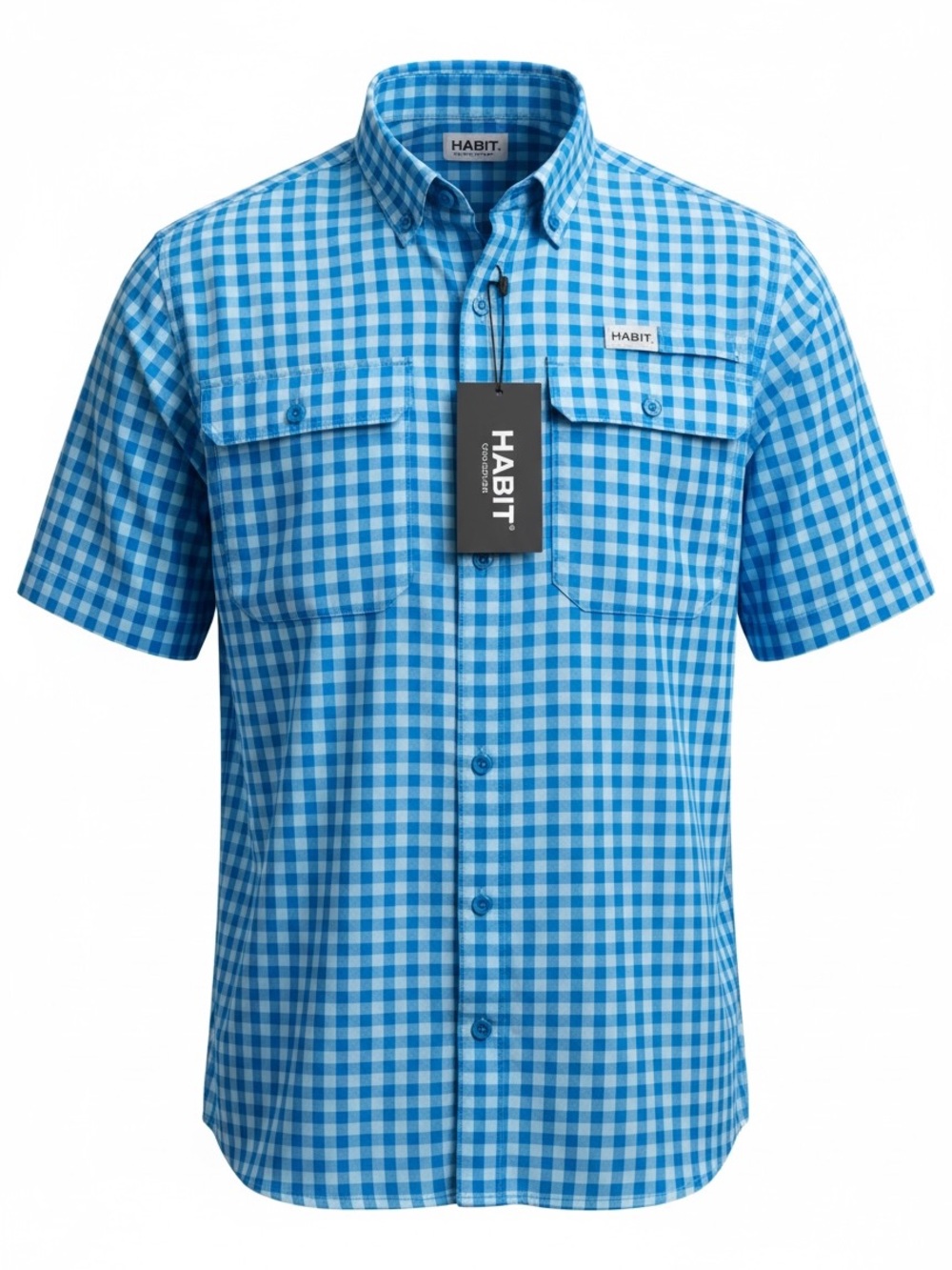 Habit Breaking Dawn River Shirt Men's Blue Gingham Short-Sleeve